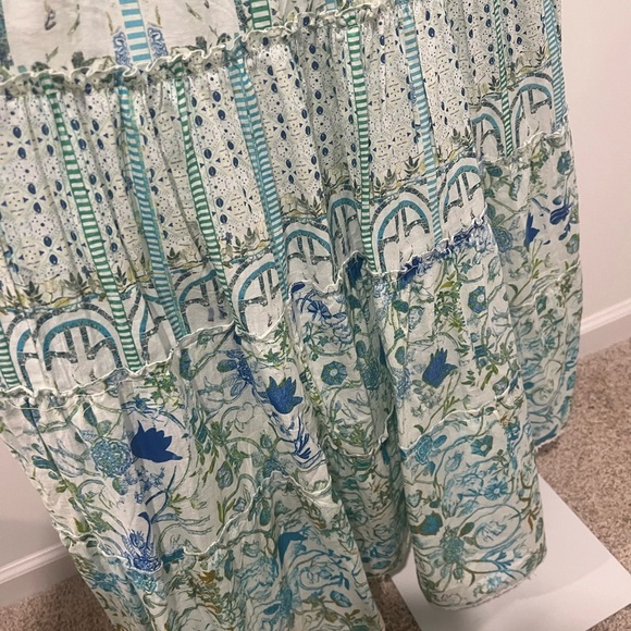 ROCOCO SAND Elan Womens Dress M Blue Green Print Smocked Sleeveless Maxi - Picture 7 of 7